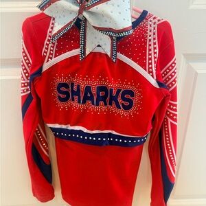 Competition Cheerleading outfit Size Youth LargeTop rewd, Navy & White